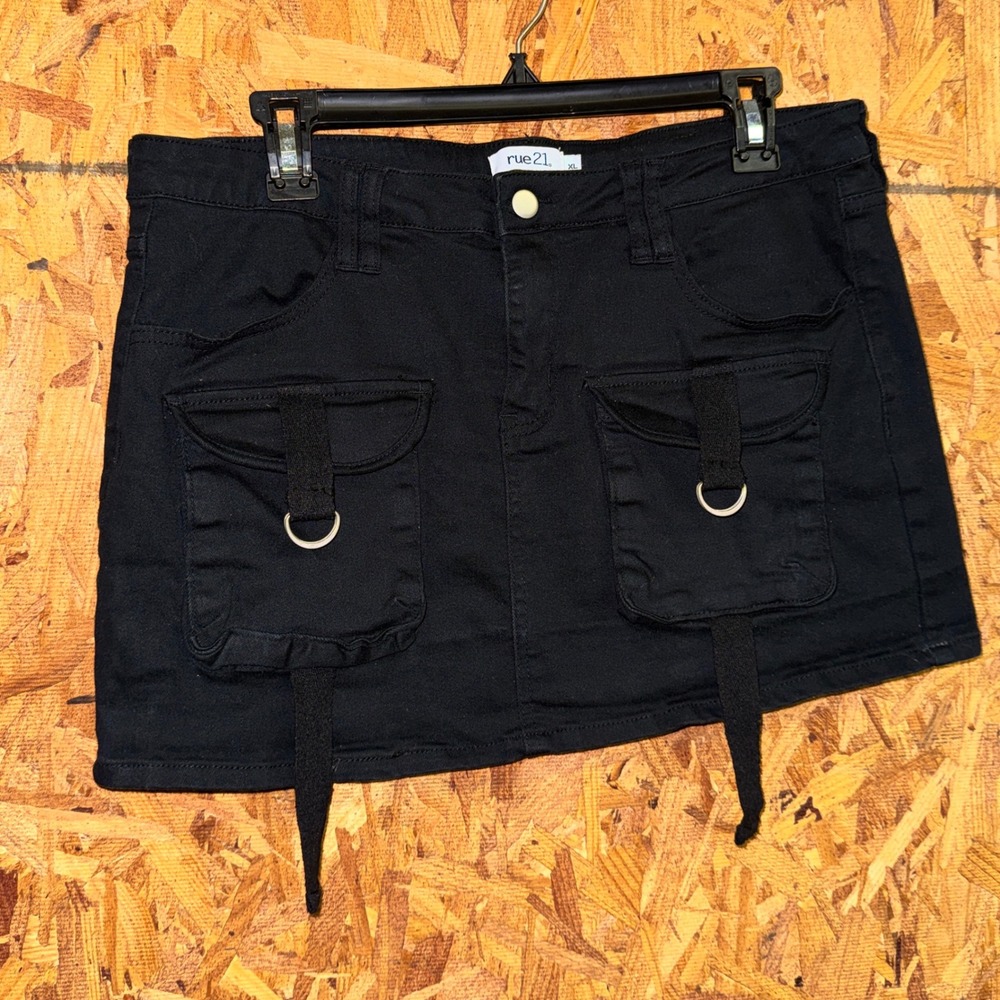Black Denim Cargo Utility Mini Skirt Y2K Grunge Punk Goth Party‎ Look size XL